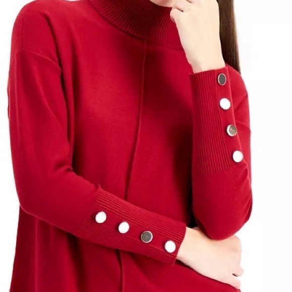 ANNE KLEIN Button-Trim Mock-Neck Sweater - Small - Picture 2 of 2